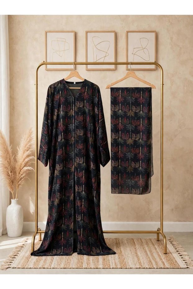 Palm Oasis Printed Abaya with Matching Sheila