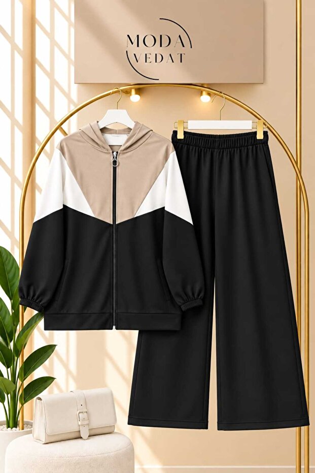 Women's Hooded Zippered Pants Set -0700
