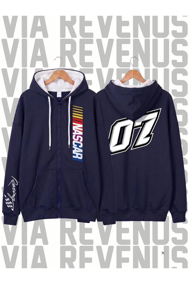 Nascar 07 Printed Unisex Zippered Hooded Sweatshirt Cardigan