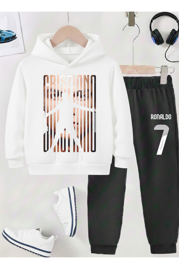 Ronaldo Printed Boys' Tracksuit, 3-Yarn Shardooned Fabric