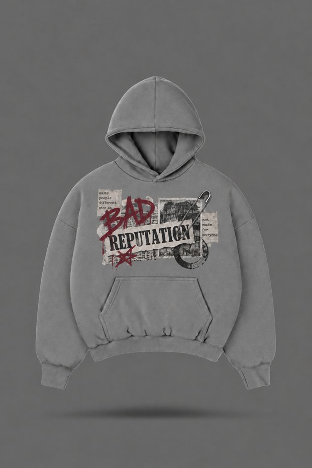 Oversize Bad Reputation Printed Hooded Smoke Gray Sweatshirt