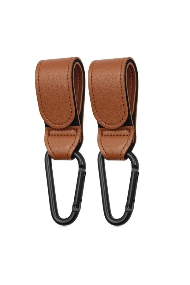A0367-Brown 2pc Wholesale 2pcs PU Leather Baby Stroller Hook for Pram Rotate 360 Degree Rotatable Ca