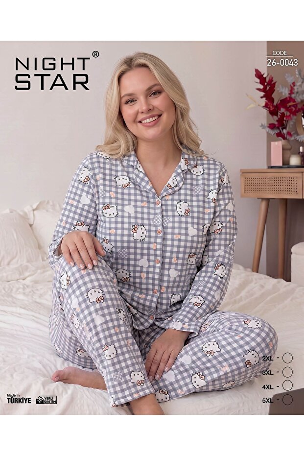 Nova Hello Kitty Super Soft Buttoned Plus Size Pajama Set