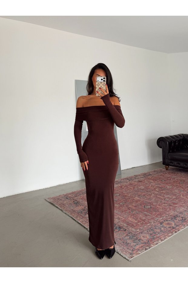 Madonna Collar Long Dress - Brown