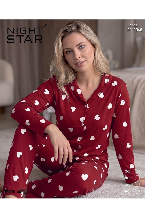 Nova Hearted Super Soft Buttoned Plus Size Pajama Set