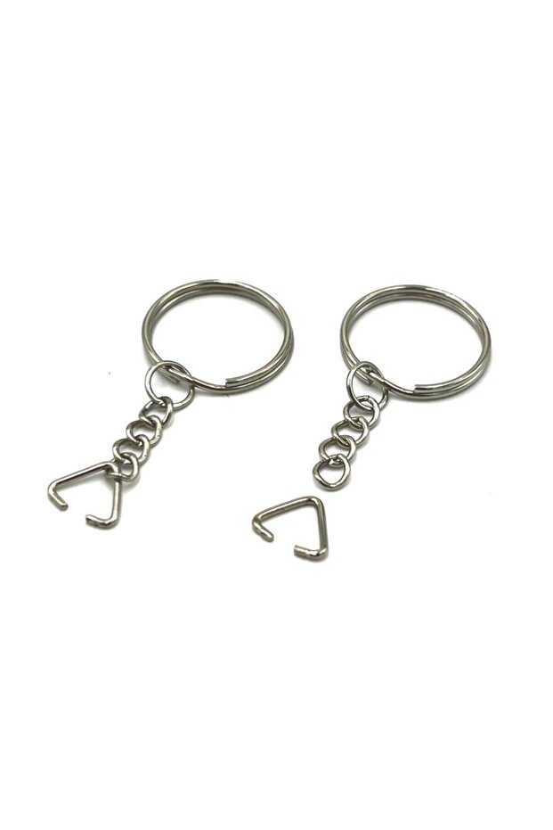 Nickel 1000 Pieces Keychain Ring Set with Chain - Diameter Ø25 Length 45 mm