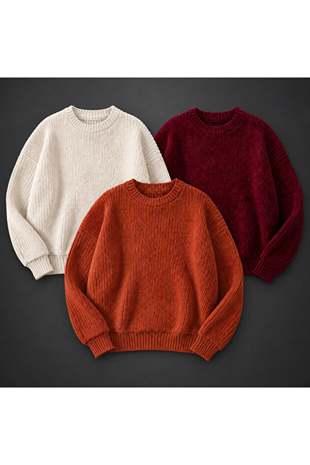 Set of 3 Men's Crew Neck Knitwear Sweater High Neck Long Sleeve Casual Basic Knitted Sweater