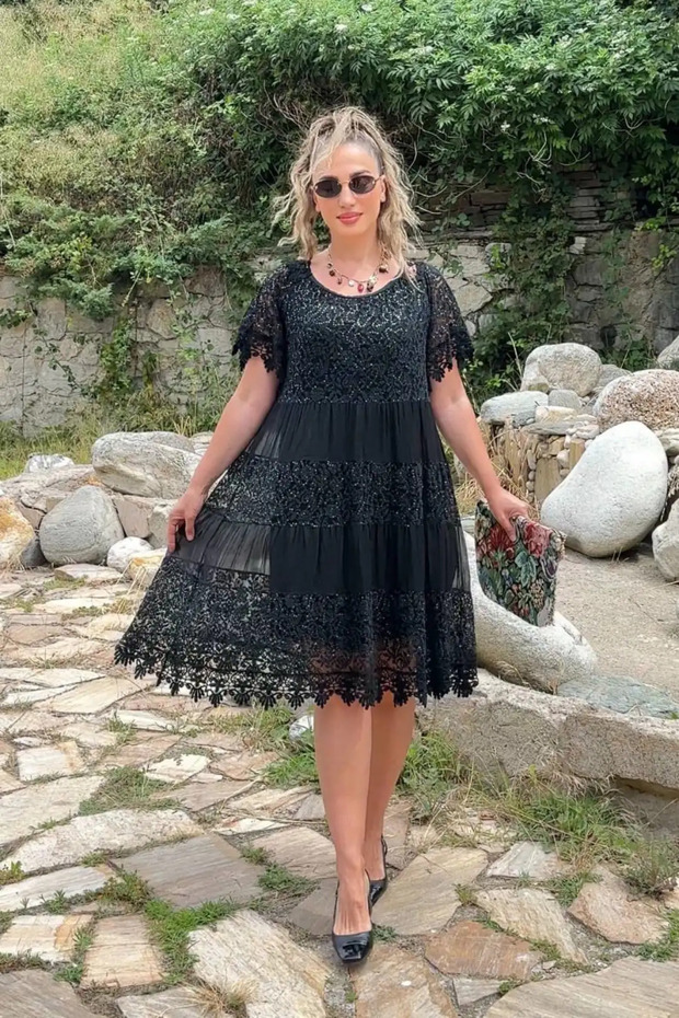 Italian Silk Back Butterfly Lace Sequin Lined Dress