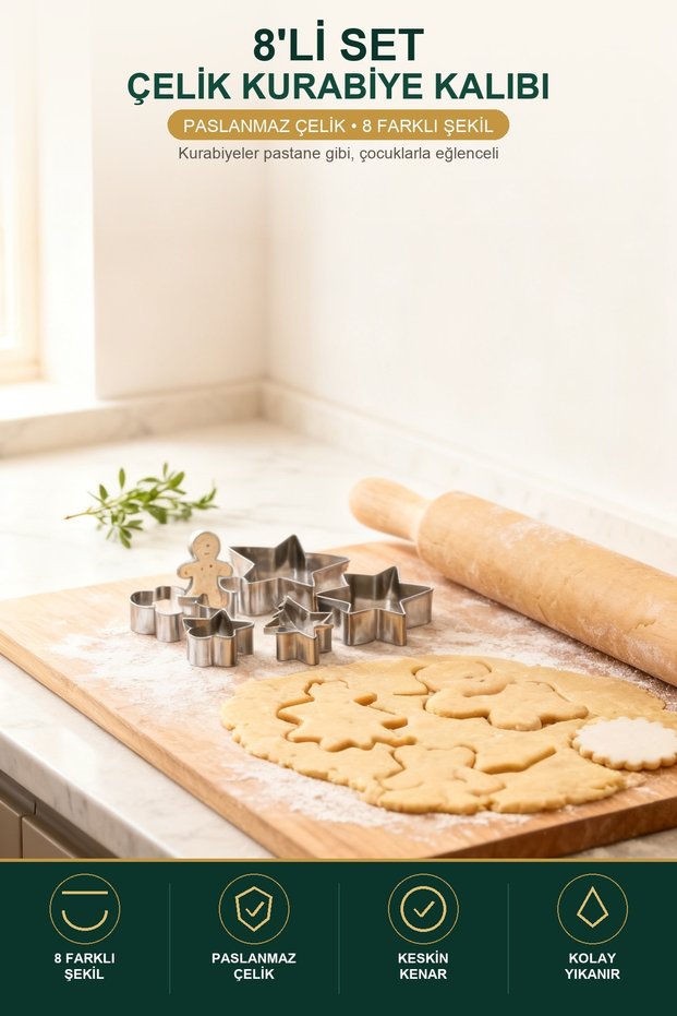 Stainless Steel 8-Piece Cookie Mold Set Star Heart Pine Cookie Man Dough Cutter