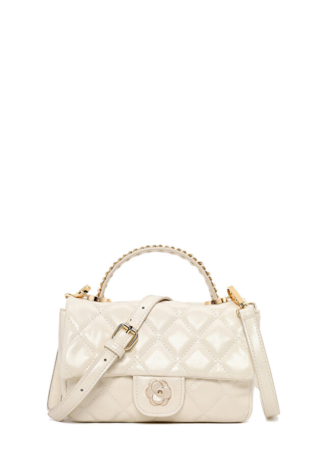 Women's Cream Long Strap Quilted Shoulder Bag Ab20002553