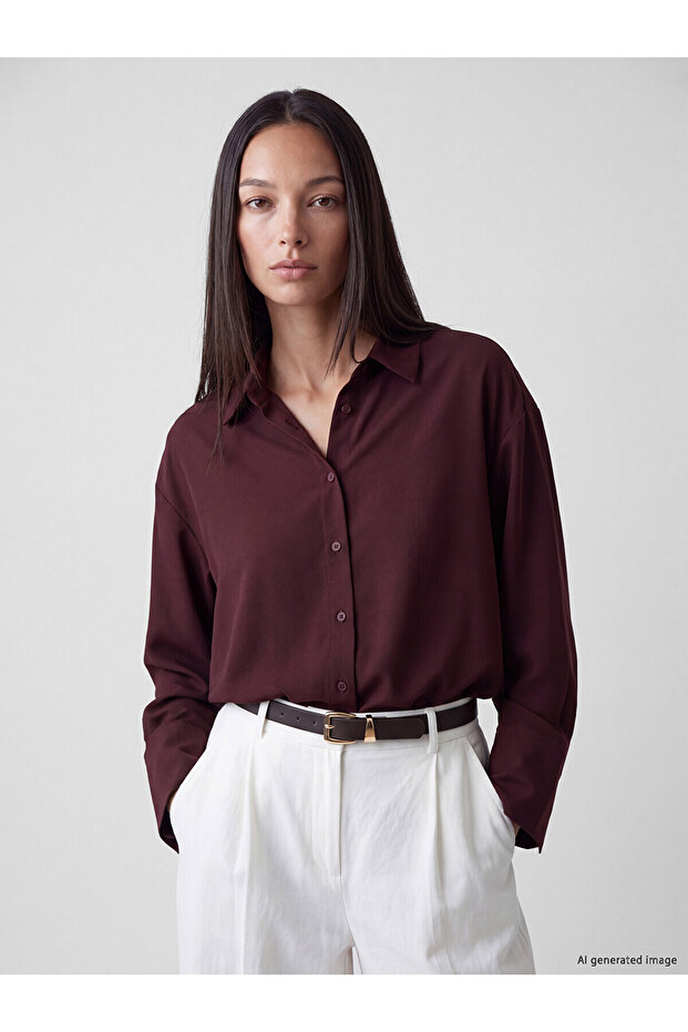 Two Mt Shop Quality Lcw Everyday Burgundy Women's Oversize Shirt