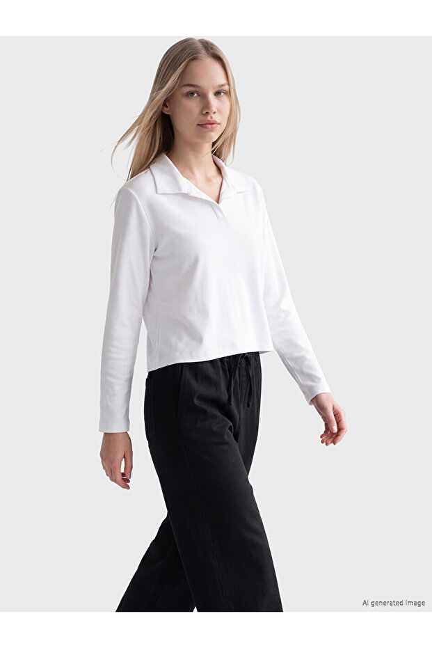 Two Mt Shop Quality Natuvera White Plain Loose & Flowy Long Sleeve Women's T-Shirt