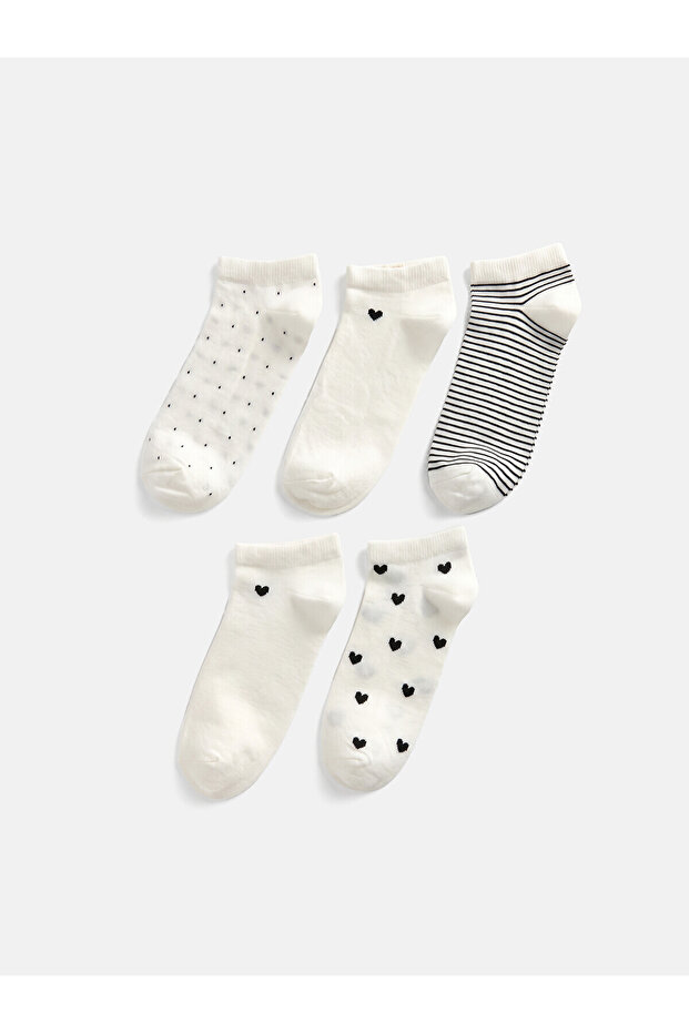 Alita City Lcw Dream Ecru Patterned 5-Piece Pack Women's Booties Socks with a Difference