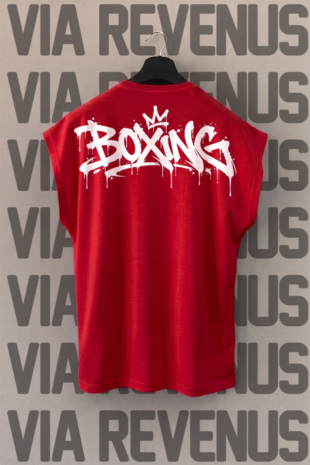 Boxing Back Printed Zero Sleeve Crew Neck Sports Tshirt