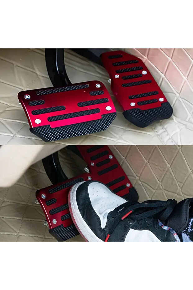 automatic Red Set Aluminum Car Pedal Cover Set Automatic Transmission & Gas Foot Covers in Red Silv