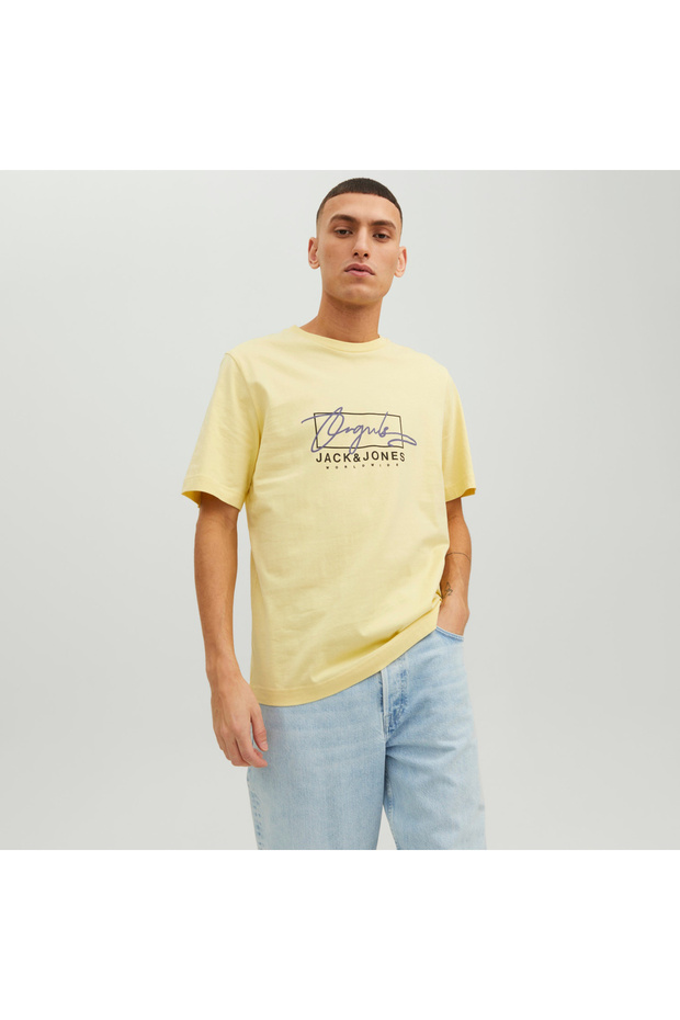 Jack&jones Splash Branding Men's Yellow Crew Neck T-Shirt