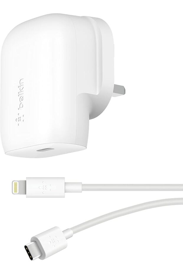 شاحن حائط USB نوع سي سريع بقدرة 30 واط بكبل لايتنينج بتقنية بي بي اس وإمكانية توصيل الطاقة موثق من م