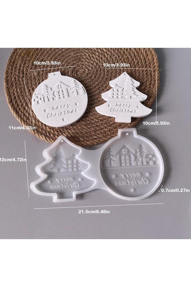 circle 1pc 1pc Christmas Heart Round Tree Star-Shaped Hanging Ornament Silicone Mold DIY Cement Pla