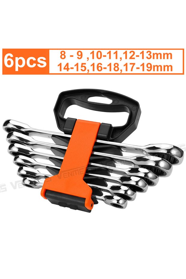6pcs Double Box End Ratcheting Wrench set,Heavy Duty Cr-V Box Ratchet Combination Wrenches Gear Span