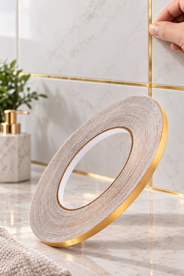 2 Pieces of Insulation Tape between Tiles – Self-Adhesive Strip 0.5 cm Wide 50 Meters Long Gold Tile Gap Tape for Walls and Tile Floors
