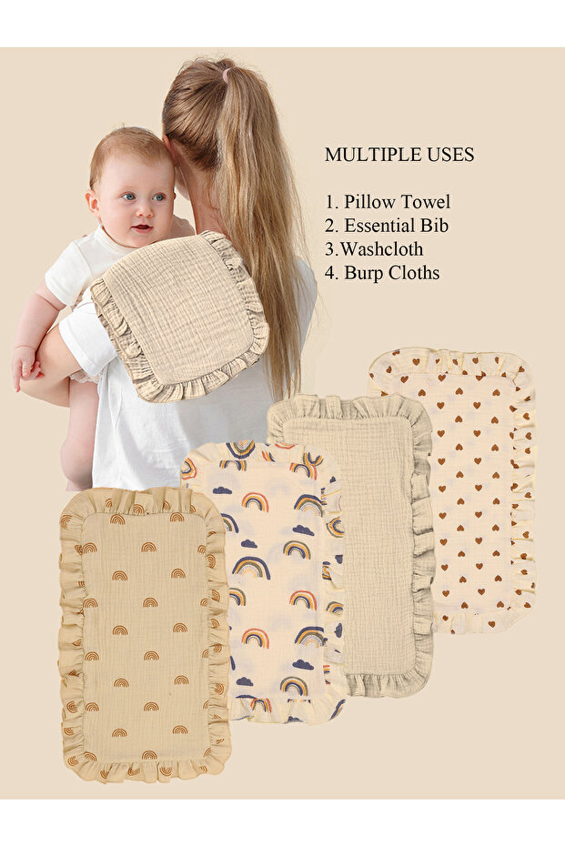 BP001-AK 4Pcs/Set Soft Muslin Cotton Gauze Shoulder Rag Baby Burping Pad Ruffle Newborn Baby Burp Cl