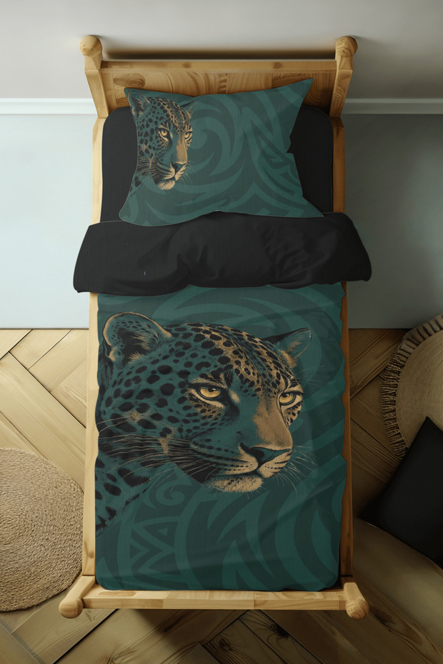 Shadow Leopard - Leopard Patterned Single Hybrid Duvet Cover Set - Without Sheets