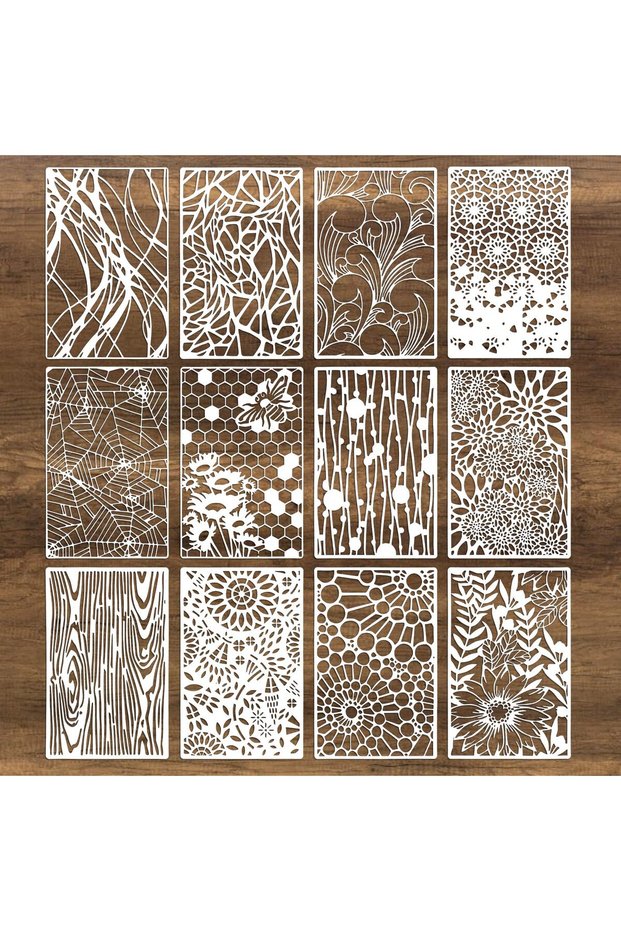 12PCS Christmas Painting Stencil 18×28cm DIY Decoration Template with Tree Reindeer Snowflake Patter