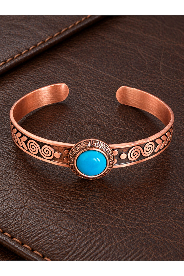 Women's copper bangle handcrafted pure copper round turquoise stone natural gemstone women's copper adjustable bracelet