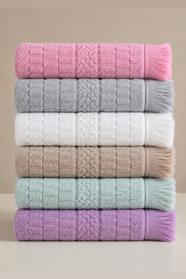 Hand Towel 6 Pieces 50X90 cm Hand and Face Towel Set with Fringed Patterned Bath Towels
