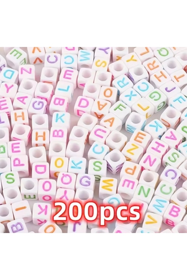 White Color 1000pcs/5 Colors Vibrant Square Letter Pattern Acrylic Beads for Jewelry Making - Tools