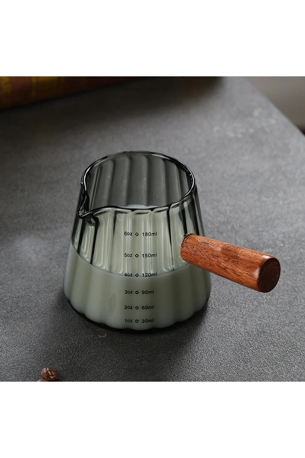 180ml Black 180ML Wood Handle Glass Espresso Measuring Cup Coffee Extraction Cup with scale High Tem