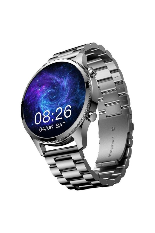 Halo Plus Metallic Smartwatch, 1.46' AMOLED, Stainless Steel Straps, BT Calling, 100+ Watchfaces, 100+ Sport Modes, Multi Health Trackers, Water & Dust Resistant, 1 Year (Elite Silver)