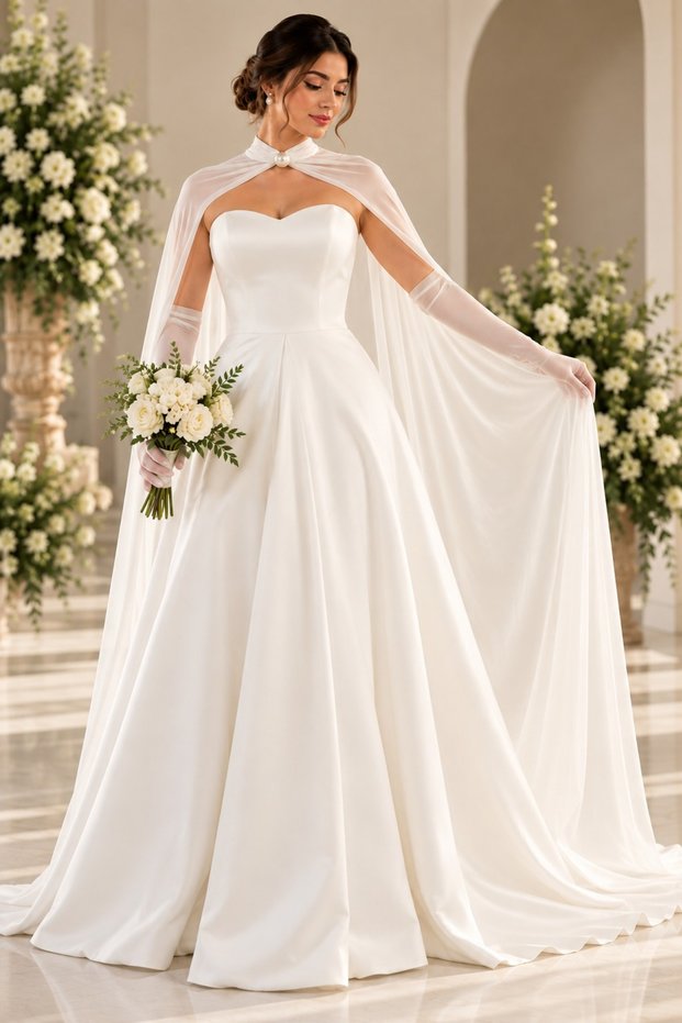 Chiffon Pearl Buttoned Elegant Bridal Wedding Dress Engagement Cape 200 cm