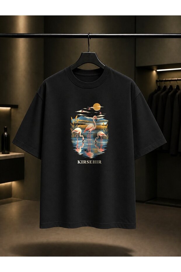Kırşehir Seyfe Lake Flamingos Printed Unisex 100% Cotton T-Shirt