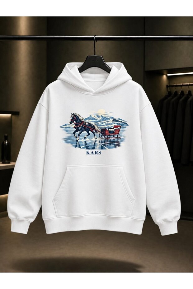Kars Childir Lake Sled Printed Unisex 100% Cotton Hooded Sweatshirt