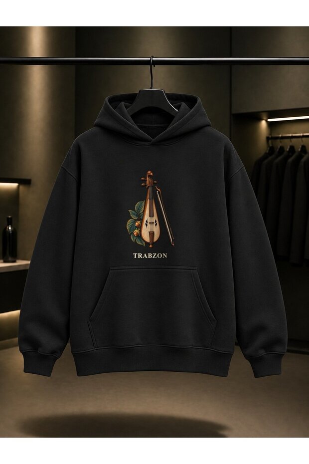 Trabzon Kemençe Printed Unisex 100% Cotton Hooded Sweatshirt