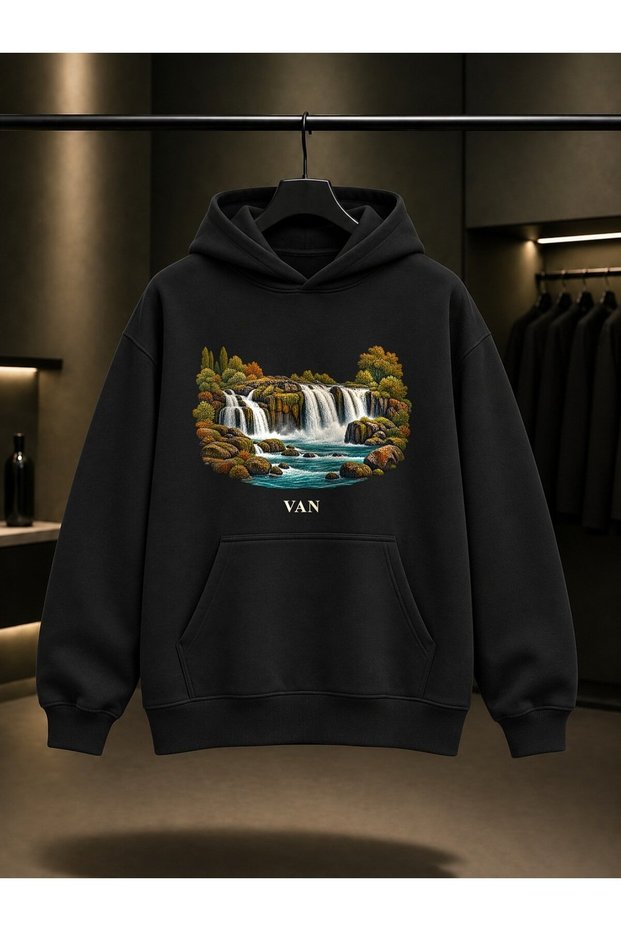 Van Muradiye Waterfall Printed Unisex 100% Cotton Hooded Sweatshirt
