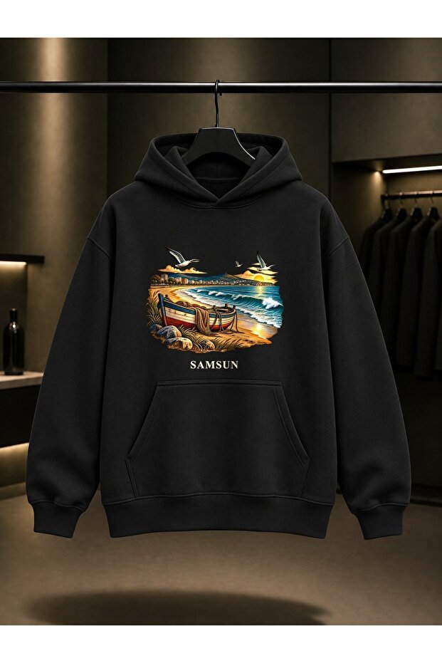 Samsun Atakum Coast Printed Unisex 100% Cotton Hooded Sweatshirt