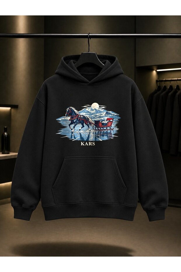 Kars Childir Lake Sled Printed Unisex 100% Cotton Hooded Sweatshirt