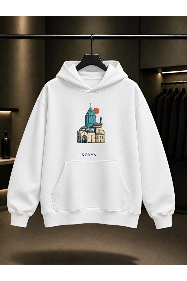 Konya Mevlana Museum Printed Unisex 100% Cotton Hooded Sweatshirt