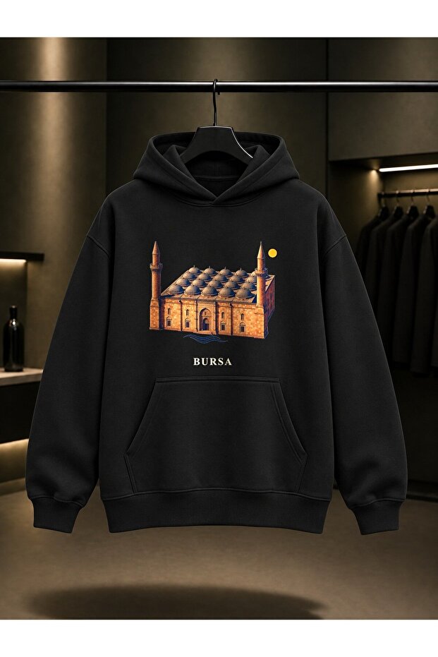 Bursa Ulu Cami Printed Unisex 100% Cotton Hooded Sweatshirt