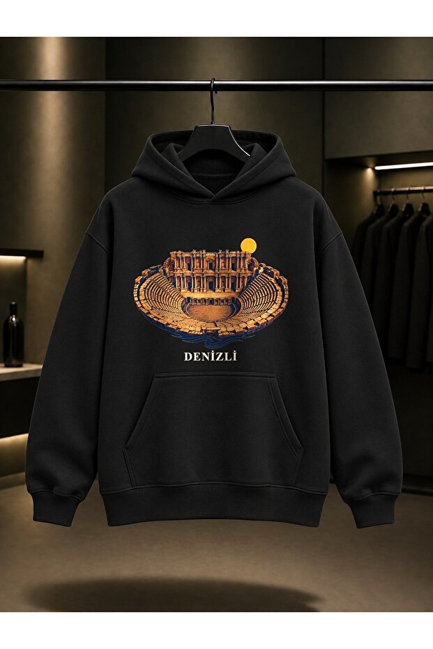 Denizli Hierapolis Ancient Theater Printed Unisex 100% Cotton Hooded Sweatshirt