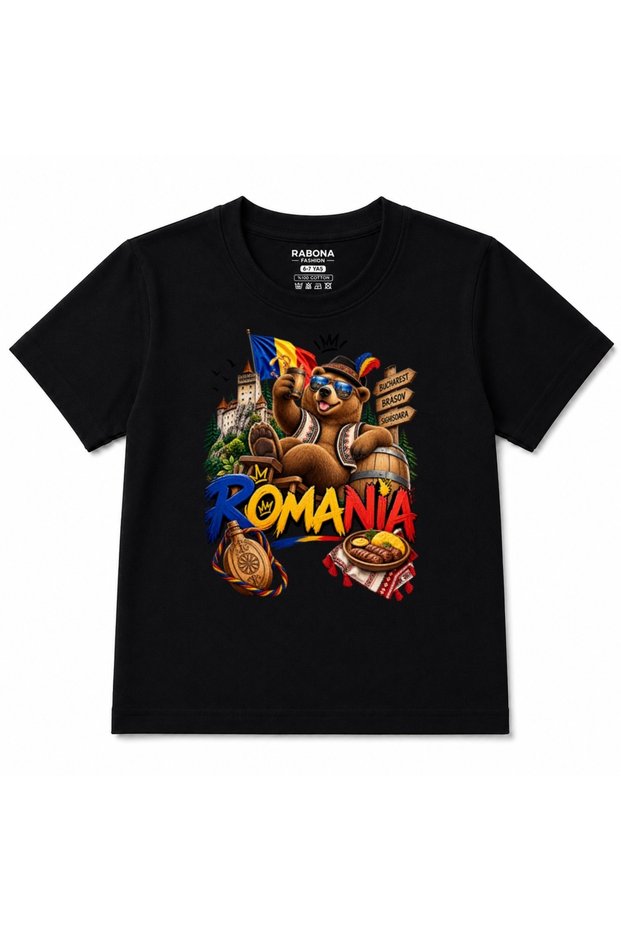 Romania Wild Adventure Bear & Transylvanian Culture Graphic Kids T-Shirt