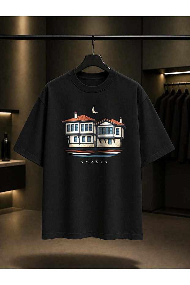 Amasya Yalıboyu Houses Printed Unisex 100% Cotton T-Shirt