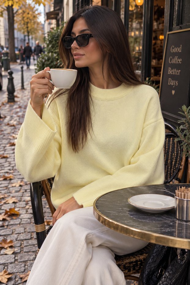 Women's yellow crew neck oversized soft knit sweater 701