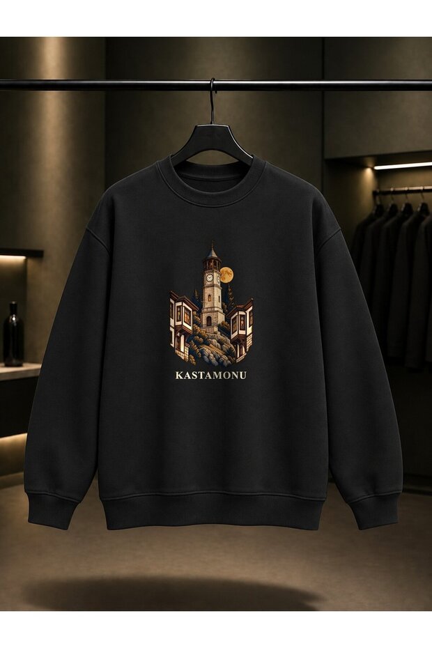 Kastamonu Clock Tower Mansions Printed Unisex 100% Cotton Sweatshirt