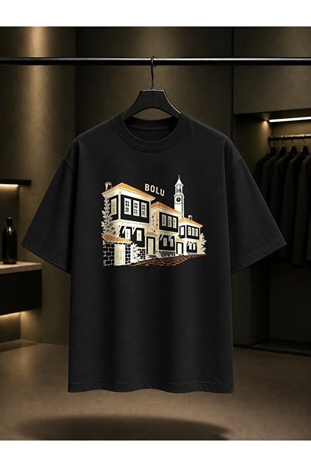 Bolu Mudurnu Historical Houses Printed Unisex 100% Cotton T-Shirt