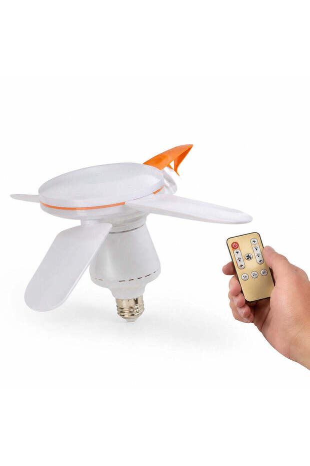 Ceiling Fan with LED Bulb, E27 Socket and Remote Control, White