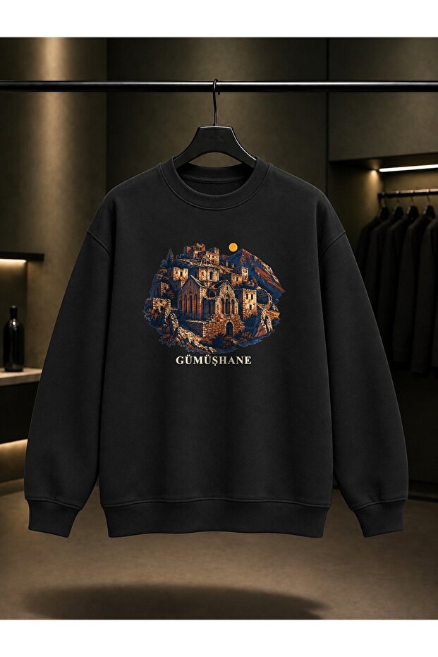 Gümüşhane Santa Ruins Printed Unisex 100% Cotton Sweatshirt
