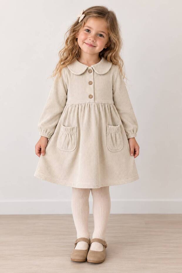 Glow Thick Velvet Baby Collar Dress with Ribbons